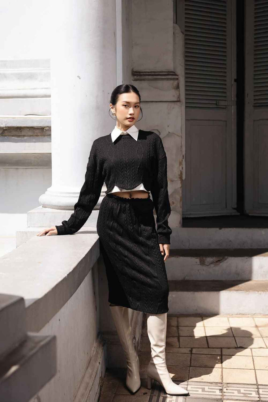 Brielle Cropped Collared Neck Cotton Shirt