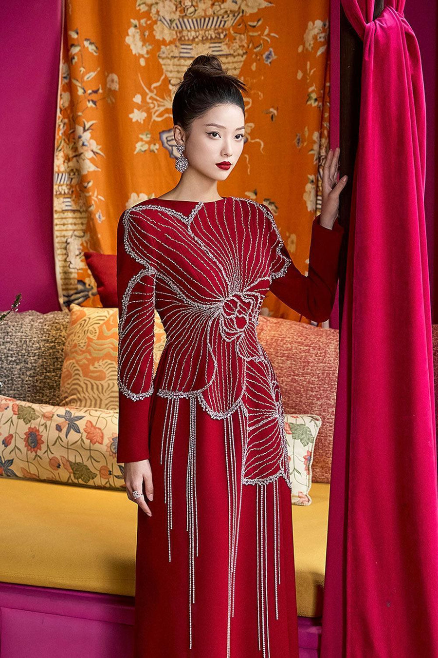 Brillia Sheath Stone Velvet Satin Maxi Dress 2