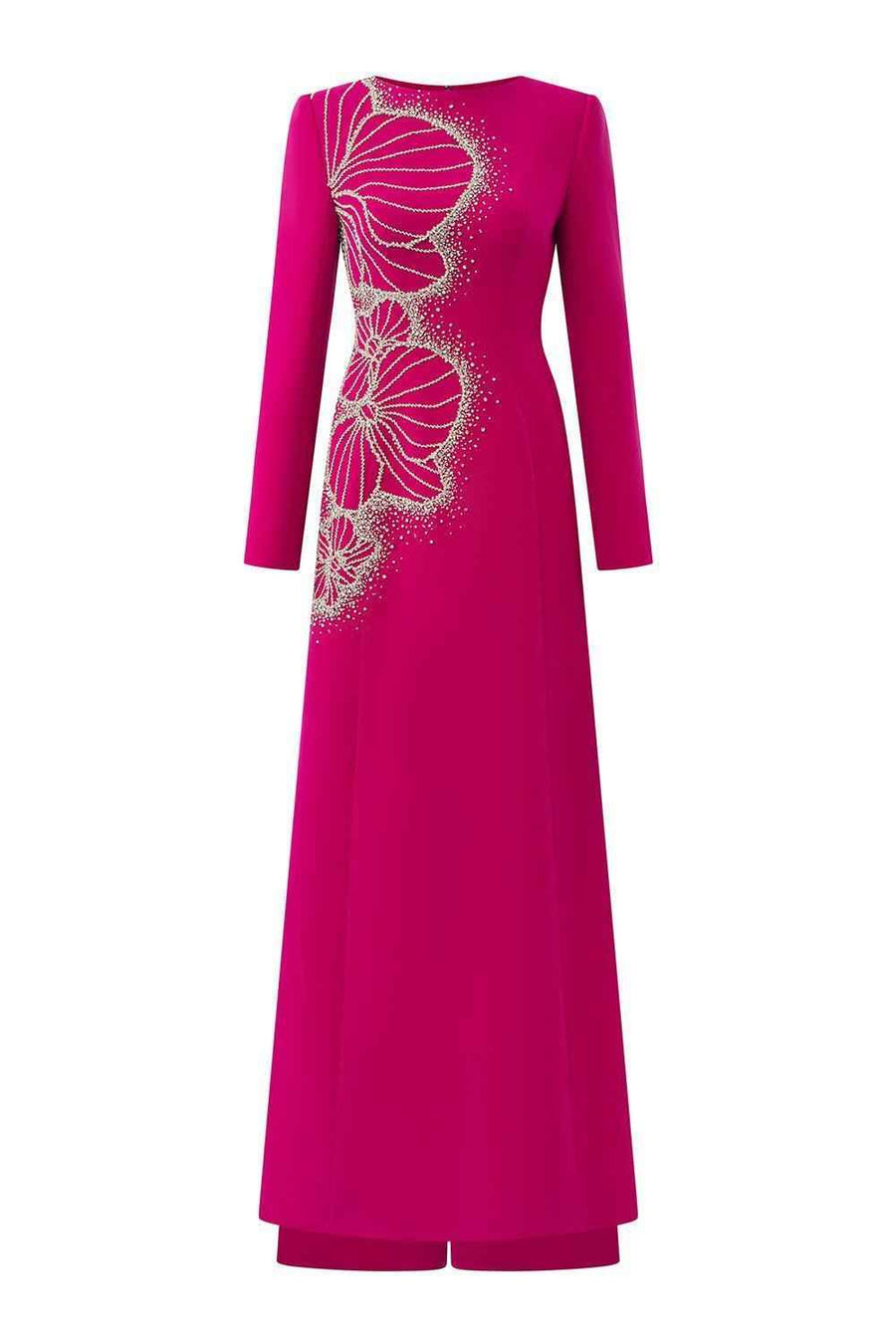 Brillz A-line Square Shoulder Velvet Satin Floor Length Ao Dai Set