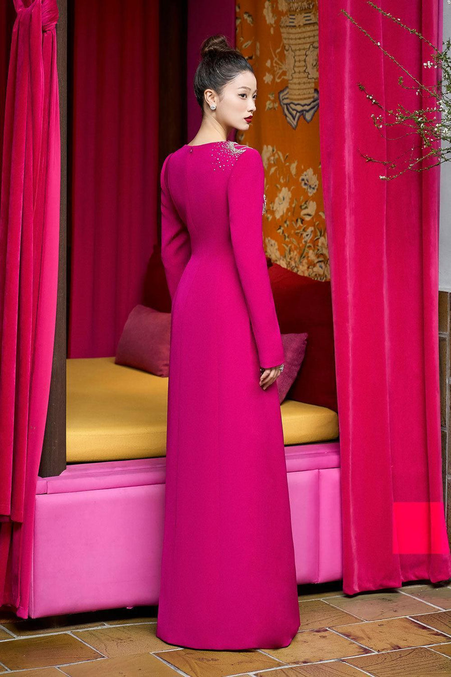 Brillz A-line Square Shoulder Velvet Satin Maxi Dress 6