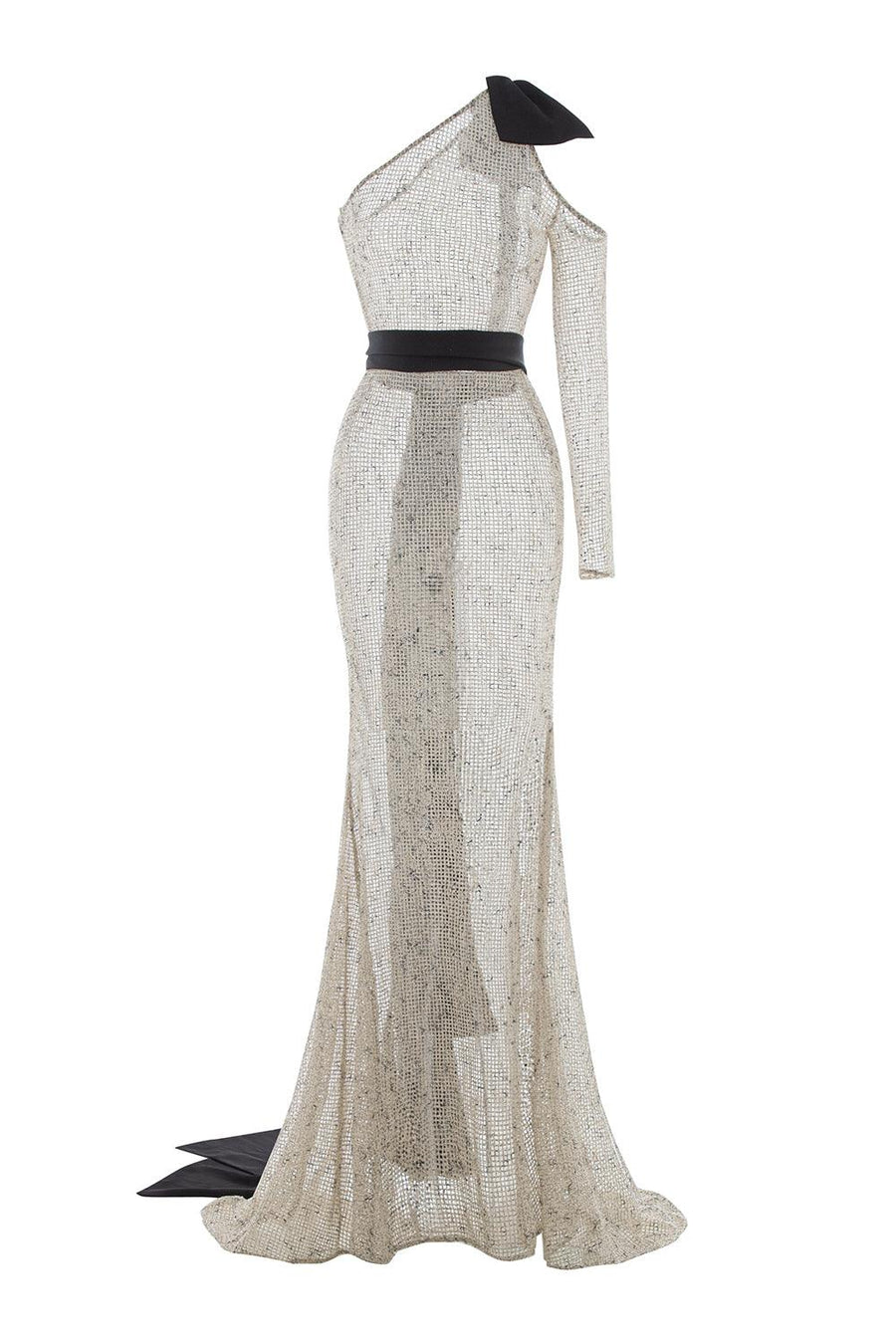 Britney Mermaid One Shoulder Cotton Mesh Floor Length Dress 1