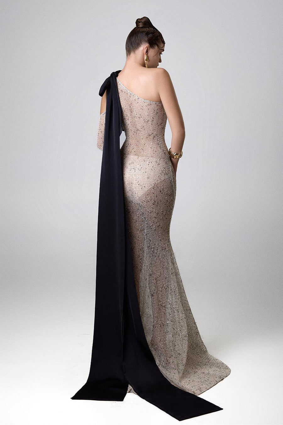 Britney Mermaid One Shoulder Cotton Mesh Floor Length Dress 3