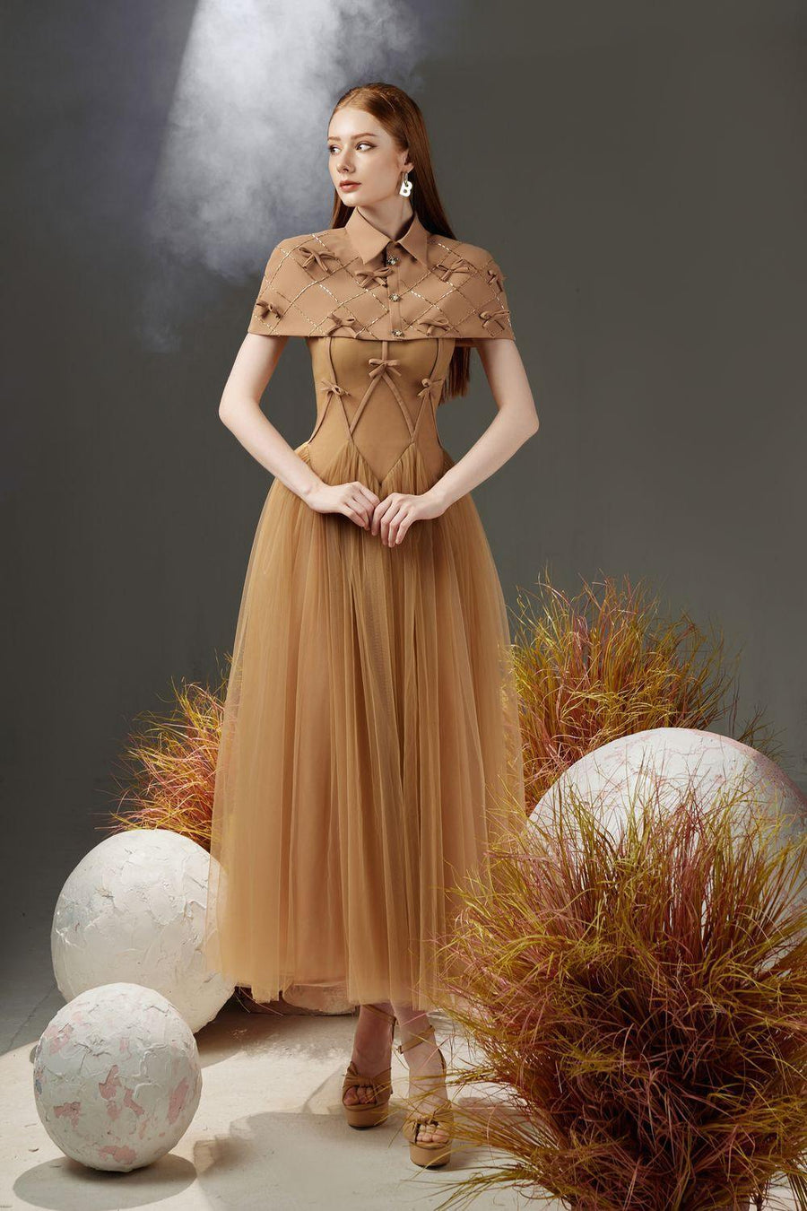 Bryant Pleated Bow Taffeta Silk Midi Set 5