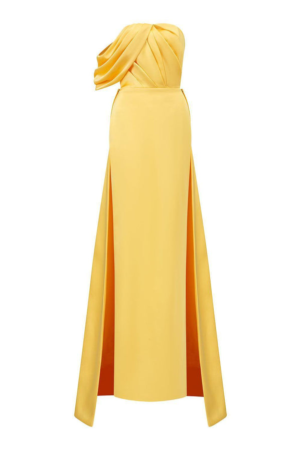 Bullock Sheath Off-Shoulder Poly Silk Floor Length Dress