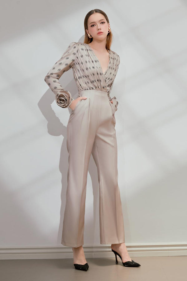 Bunnie Straight Long Sleeved Silk Ankle Length Jumpsuit Jumpsuit Darling Diva