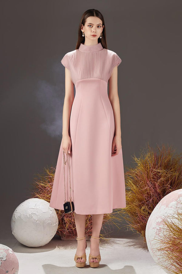Butler A-line Pleated Chest Taffeta Silk Midi Dress 1