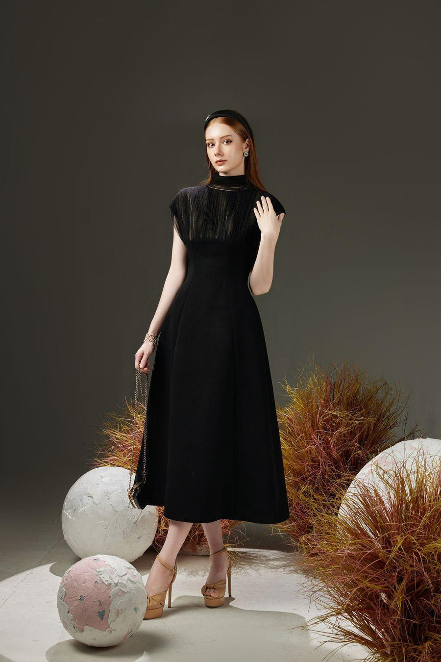 Butler A-line Pleated Chest Taffeta Silk Midi Dress 10