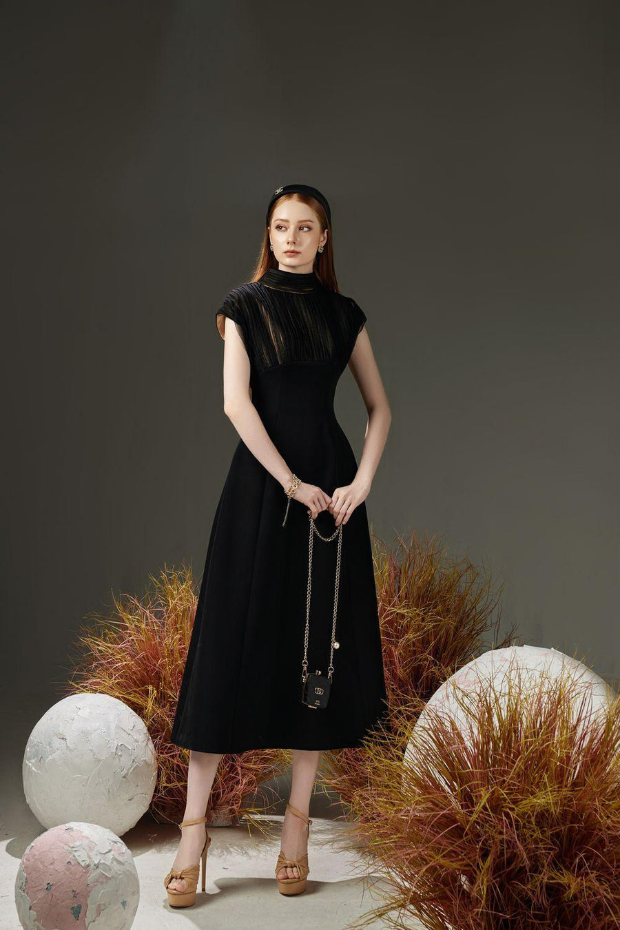 Butler A-line Pleated Chest Taffeta Silk Midi Dress 6