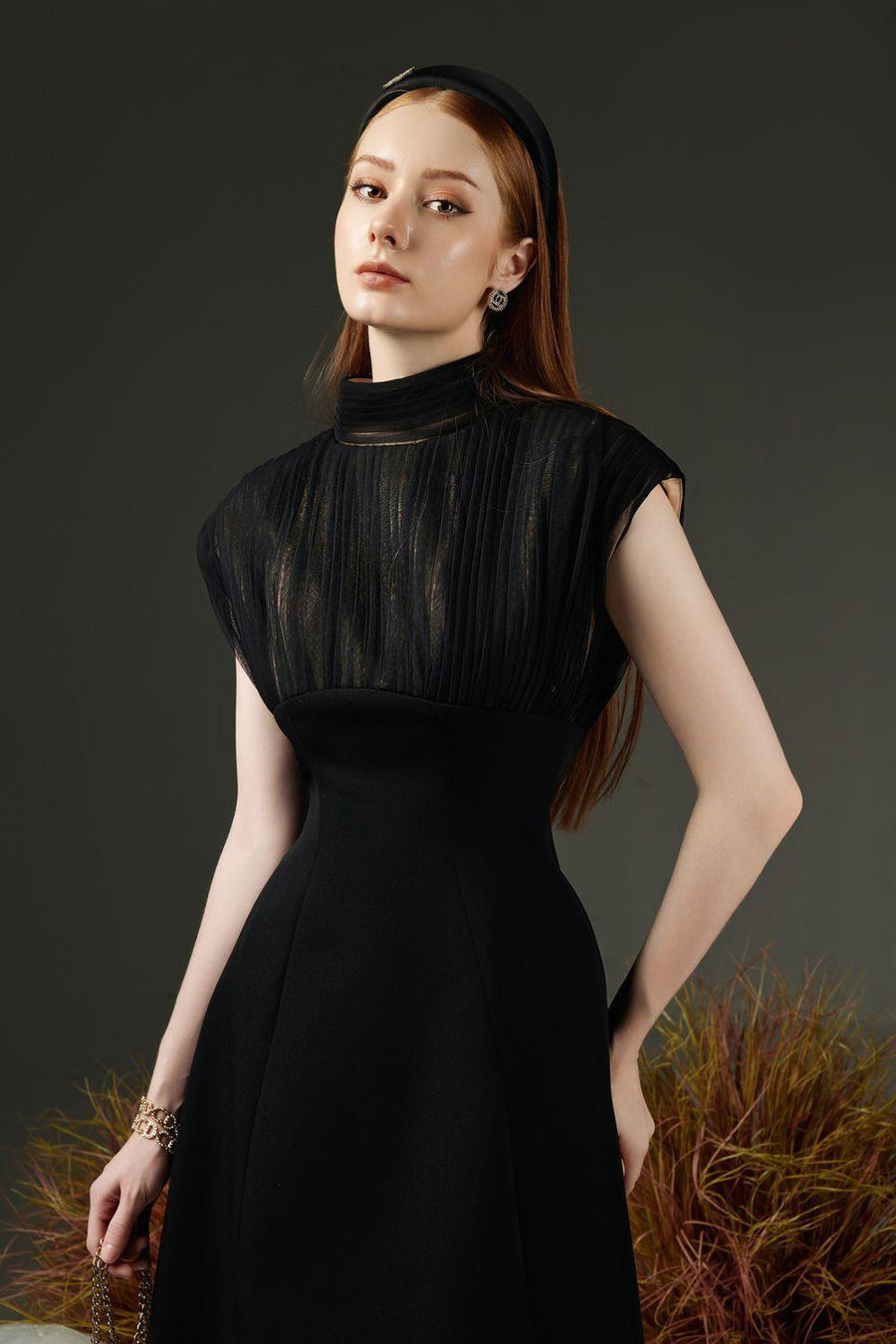 Butler A-line Pleated Chest Taffeta Silk Midi Dress 7
