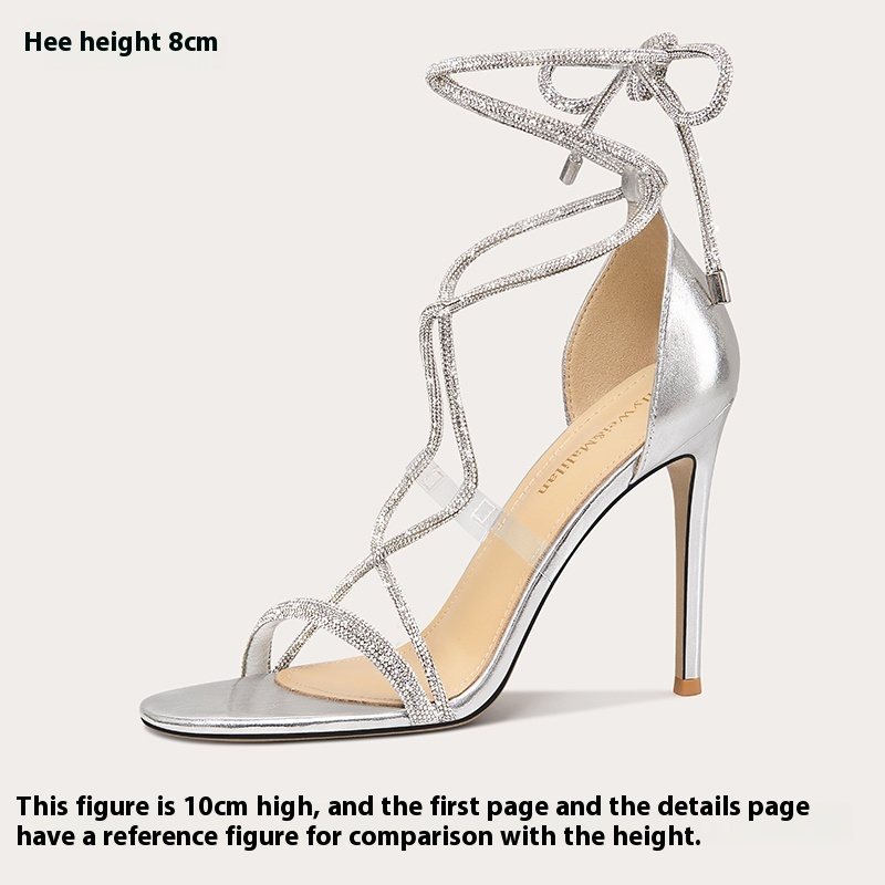 LilyWei tiptoes, beautiful not tired feet sandals rhinestone straps socialite style high heels small size 313233 RESSALINA
