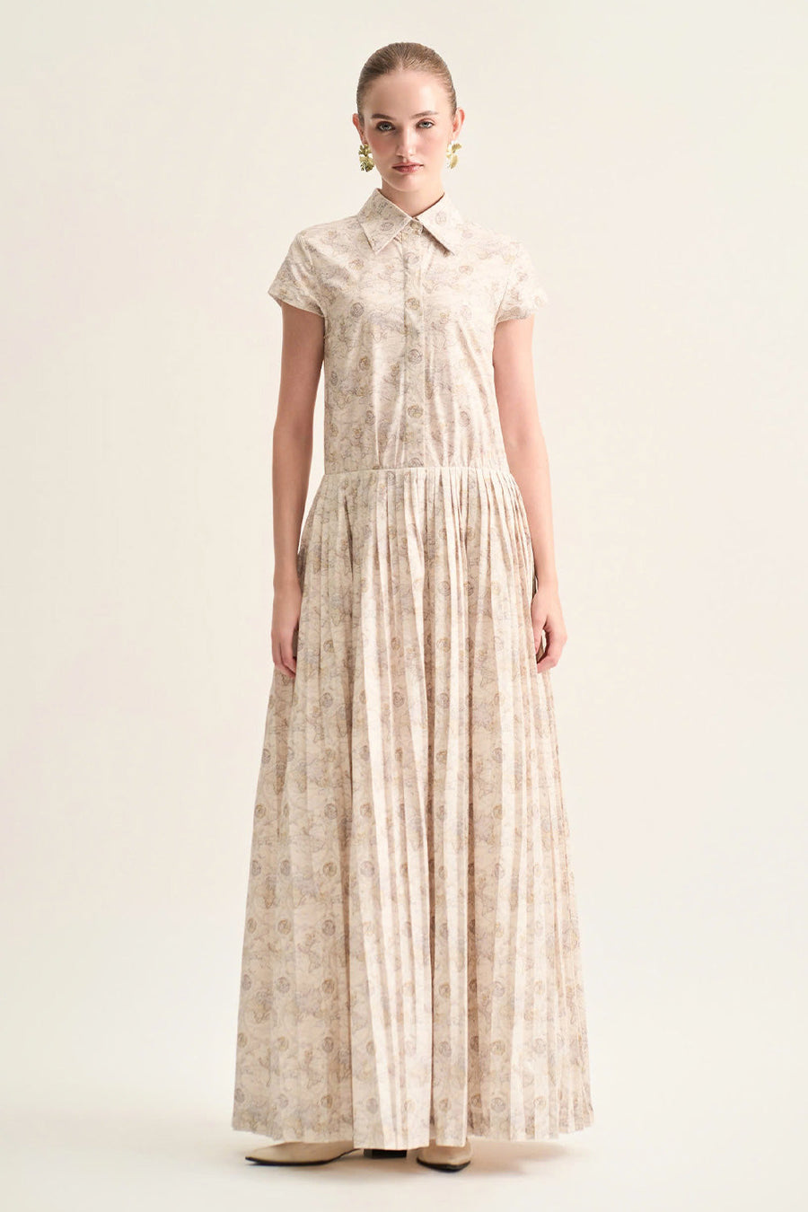 Solea A-line Pleated Cotton Maxi Dress 6