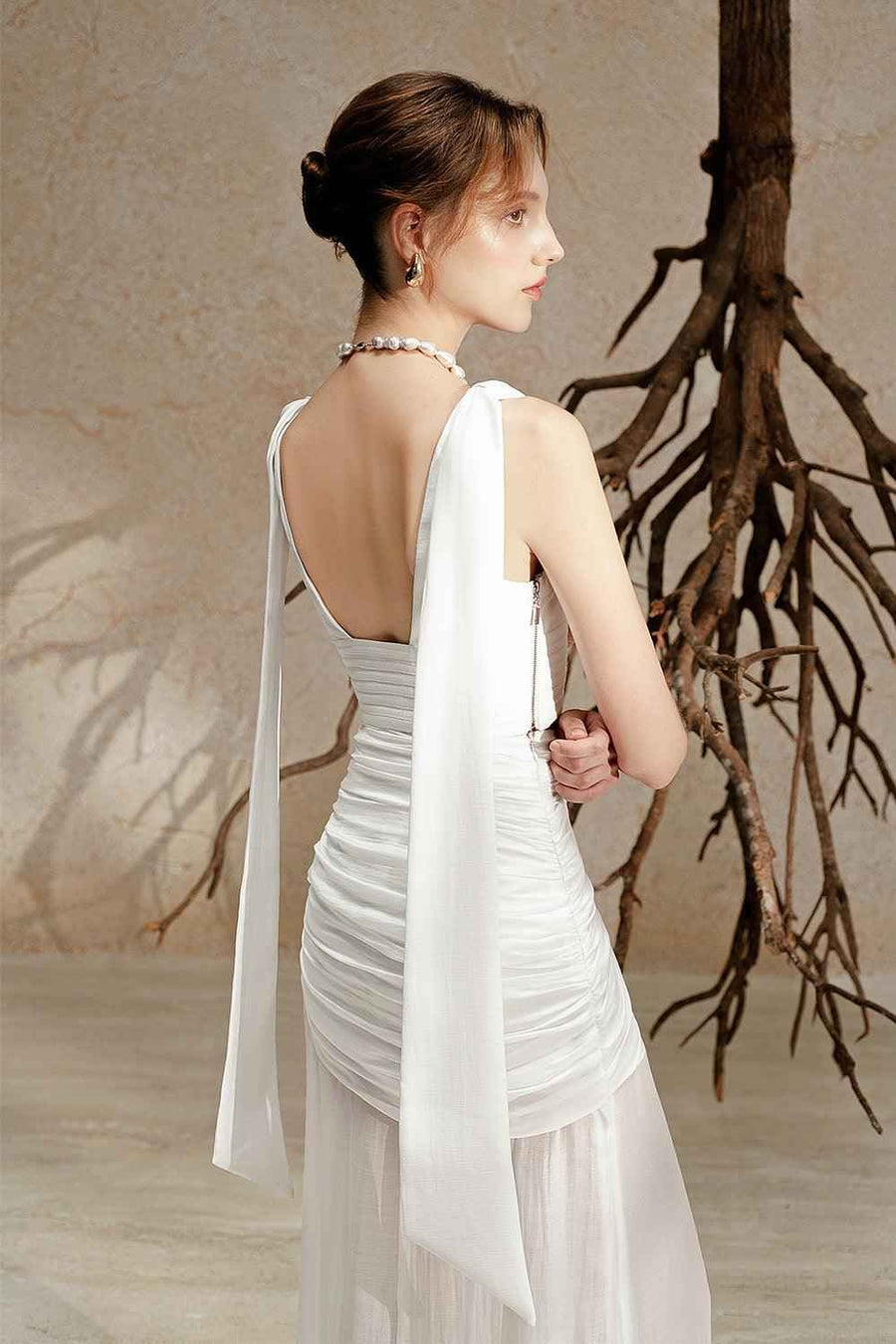 Caily Slit Gathered Silk Chiffon Floor Length Skirt