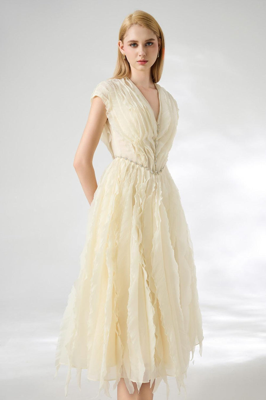 Calhoun Fit and Flare V-Neck Organza Midi Dress 11