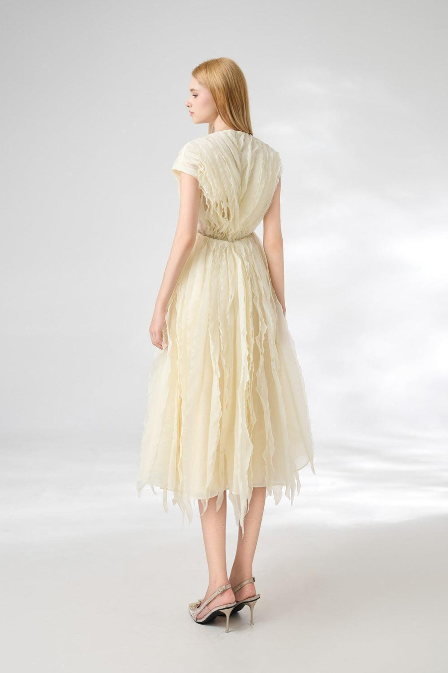Calhoun Fit and Flare V-Neck Organza Midi Dress 12