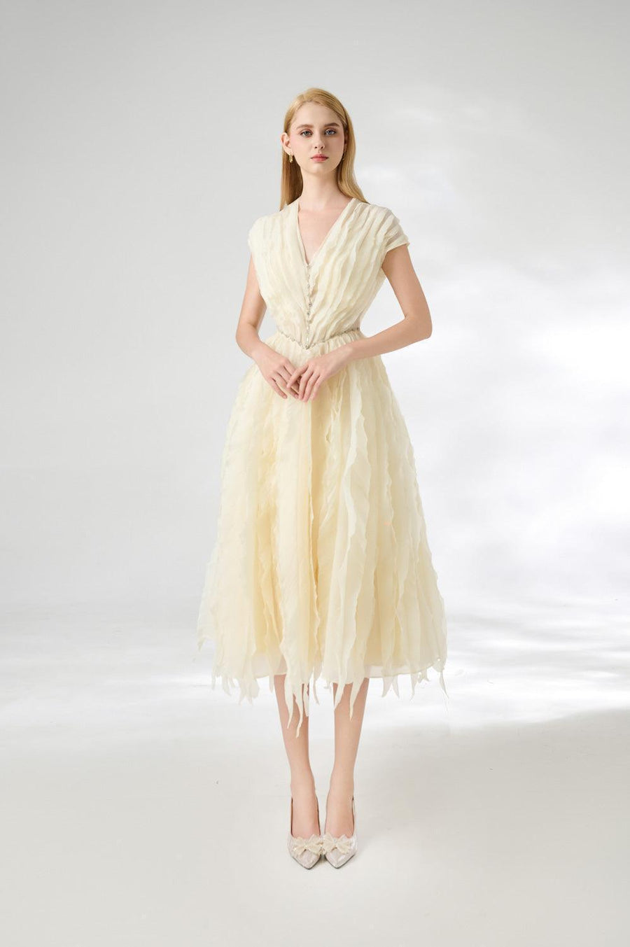 Calhoun Fit and Flare V-Neck Organza Midi Dress 13