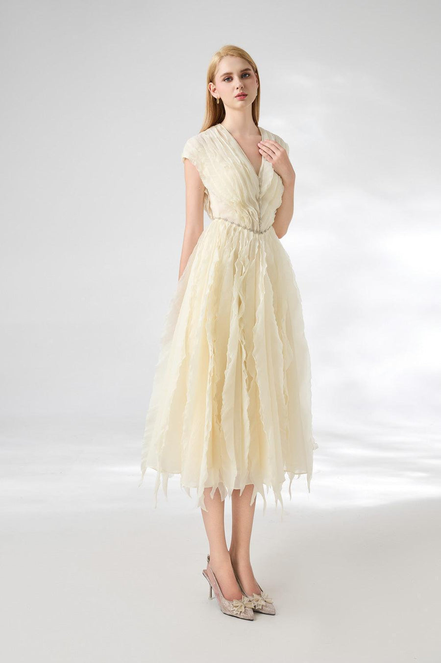 Calhoun Fit and Flare V-Neck Organza Midi Dress 17