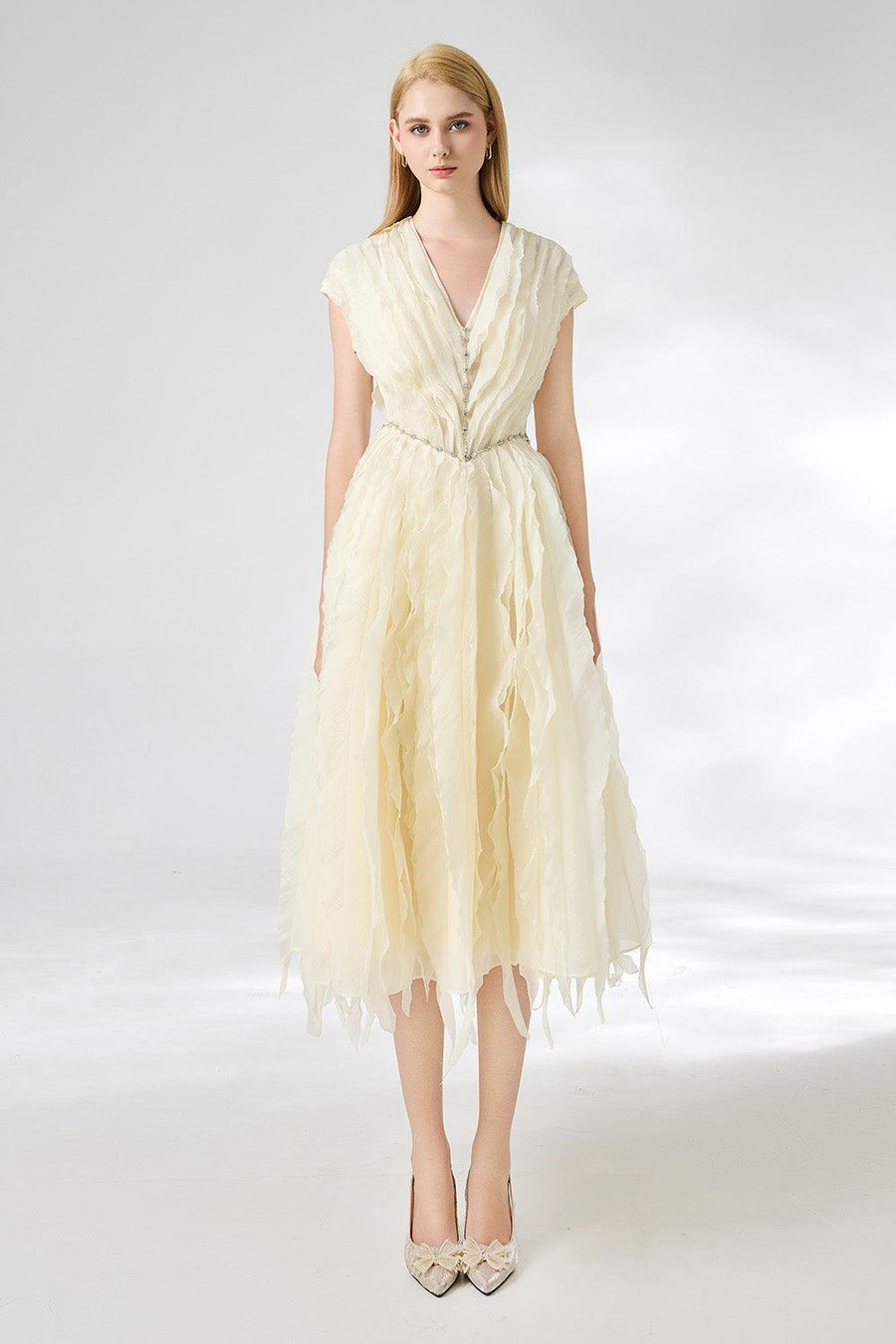 Calhoun Fit and Flare V-Neck Organza Midi Dress 18