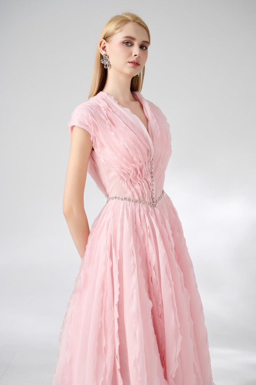 Calhoun Fit and Flare V-Neck Organza Midi Dress 2