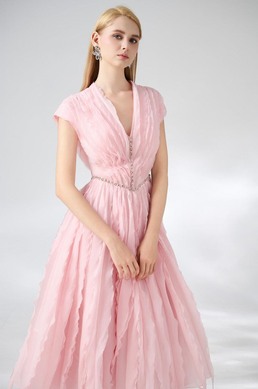 Calhoun Fit and Flare V-Neck Organza Midi Dress 3