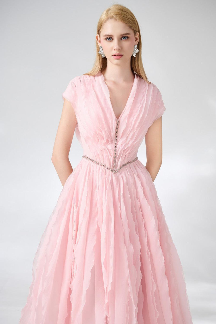 Calhoun Fit and Flare V-Neck Organza Midi Dress 4