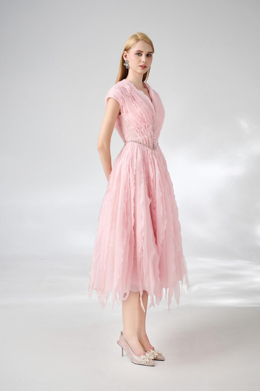 Calhoun Fit and Flare V-Neck Organza Midi Dress 7