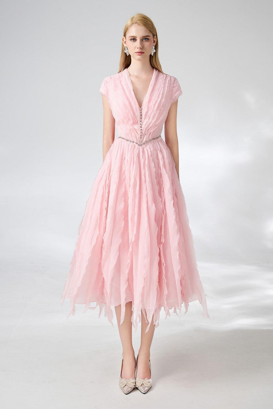 Calhoun Fit and Flare V-Neck Organza Midi Dress 8