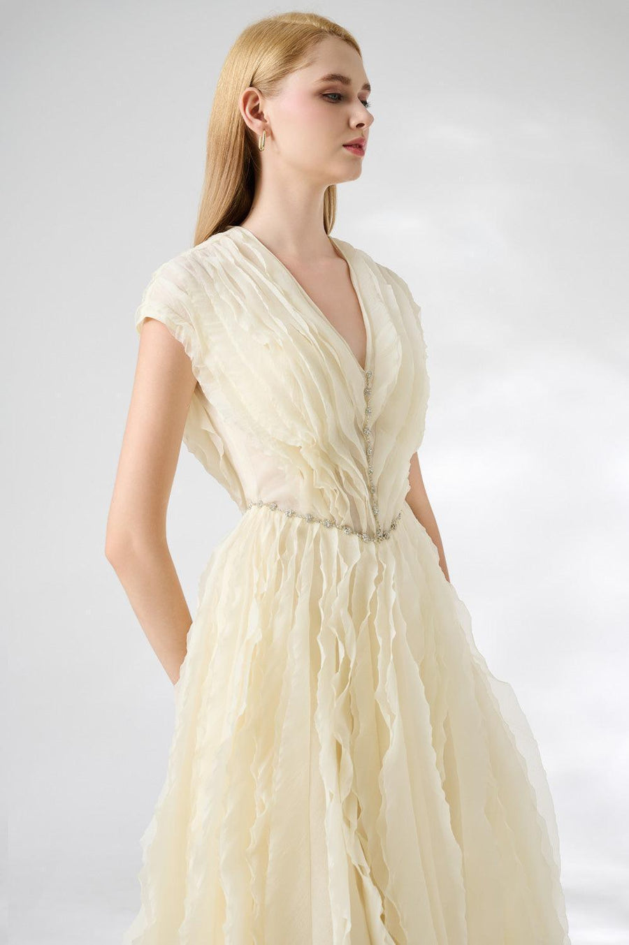 Calhoun Fit and Flare V-Neck Organza Midi Dress 10