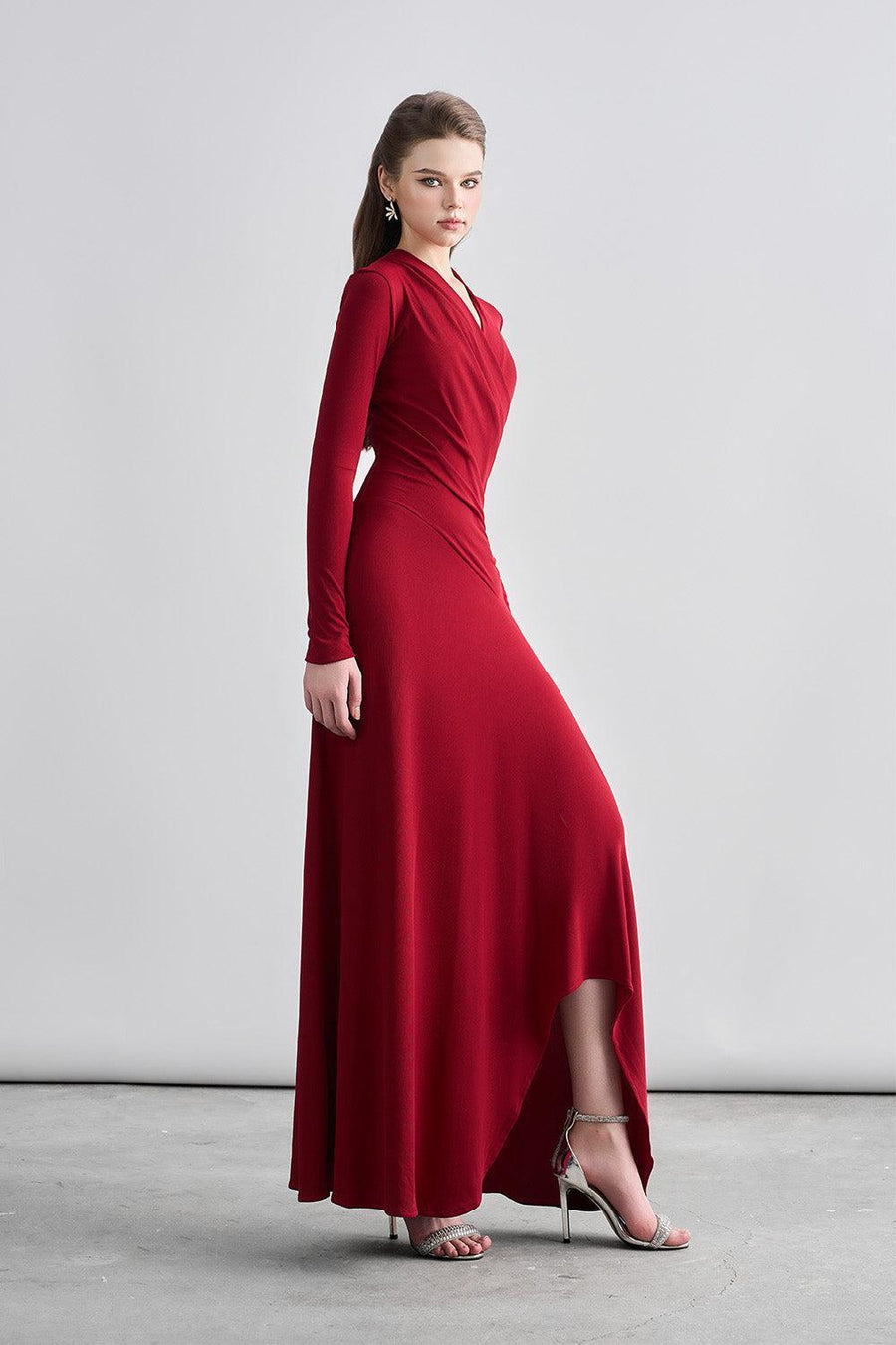 Cali Crossover Asymmetric Spandex Maxi Dress Red Maxi Dress Cordia