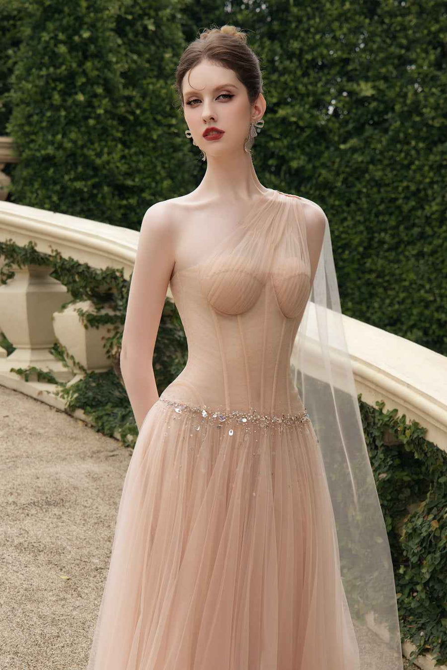 Roselith A-line One Shoulder Tulle Maxi Dress