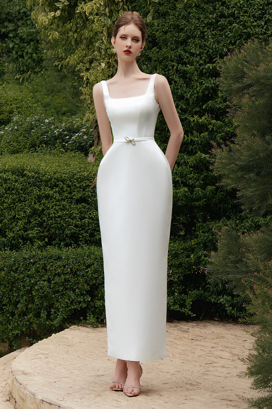 Marcele Pegged Square Neck Taffeta Maxi Dress 8