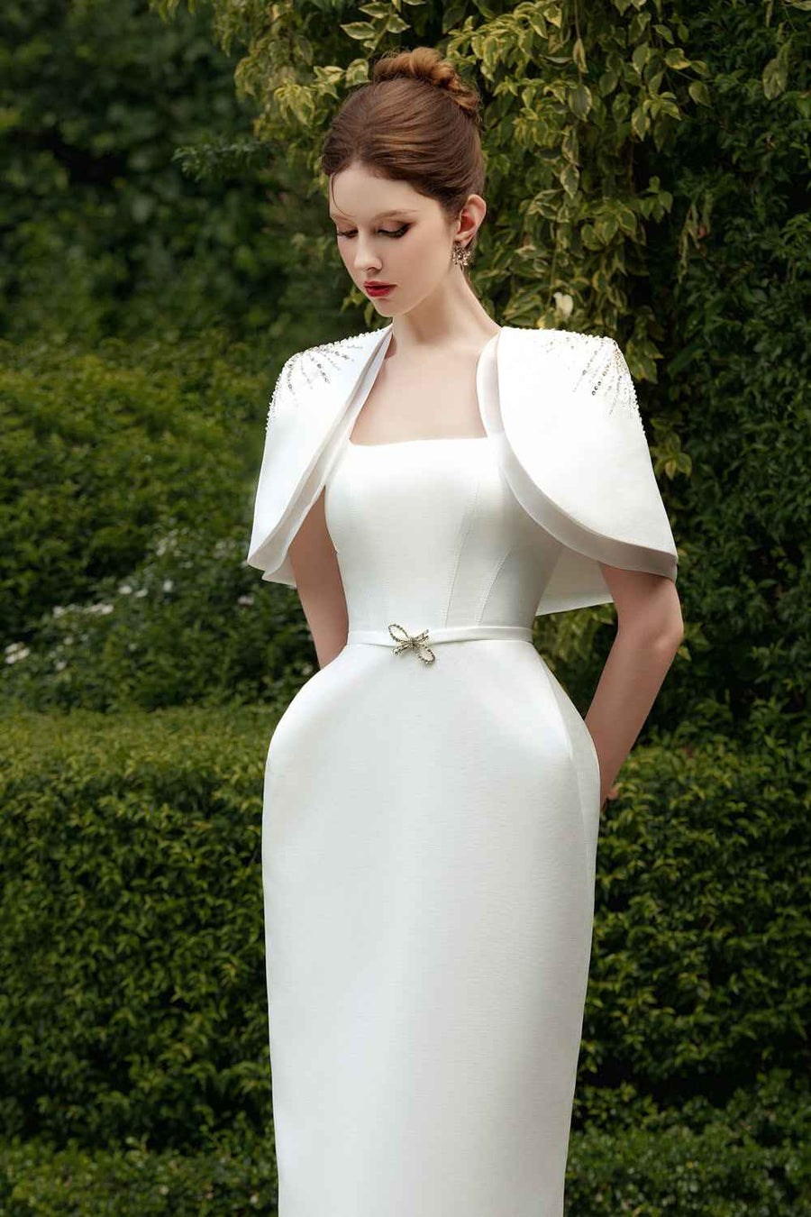 Marcele Pegged Square Neck Taffeta Maxi Dress