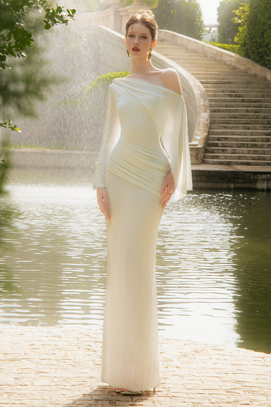 Éloress Sheath Asymmetric Sleeved Spandex Maxi Dress 7