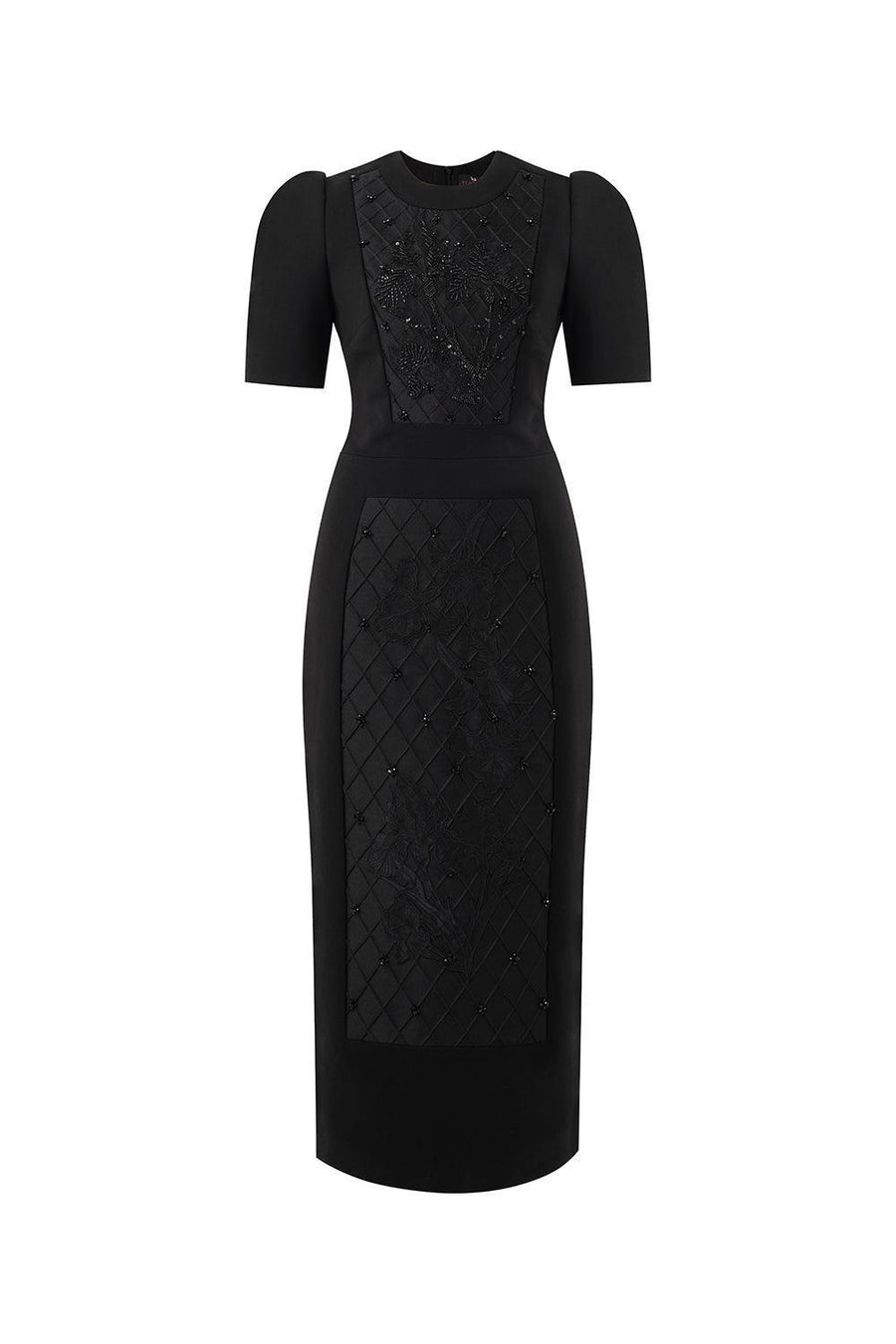 Calista Sheath Short Sleeved Linen Blend Midi Dress Black Midi Dress IVY moda