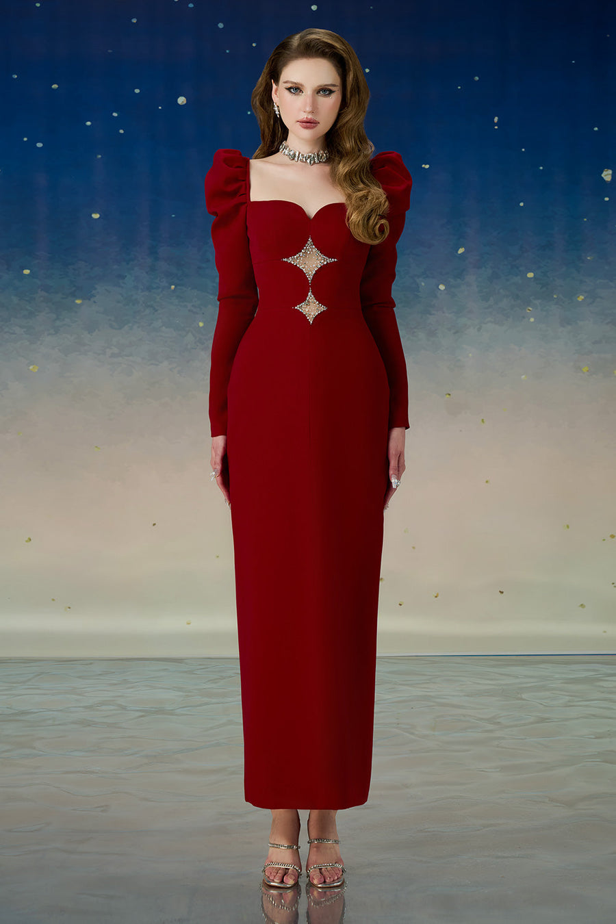 Lunessa Sheath Leg Of Mutton Sleeved Polyester Ankle Length Dress Maxi Dress Calista de Minh Thanh
