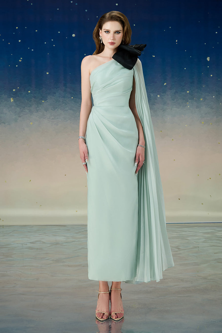 Zorya Sheath Asymmetric Sleeved Silk Midi Dress Midi Dress Calista de Minh Thanh