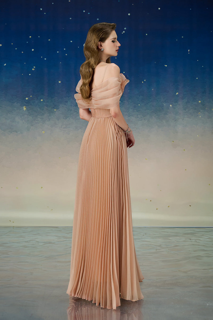 Lustre Fit and Flare Pleated Organza Floor Length Dress Gown Dress Calista de Minh Thanh