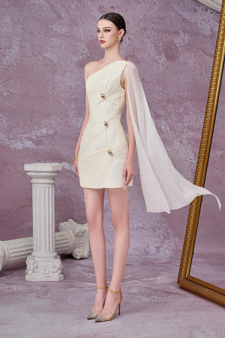 Lunaris Sheath One Shoulder Taffeta Mini Dress Mini Dress Calista de Minh Thanh