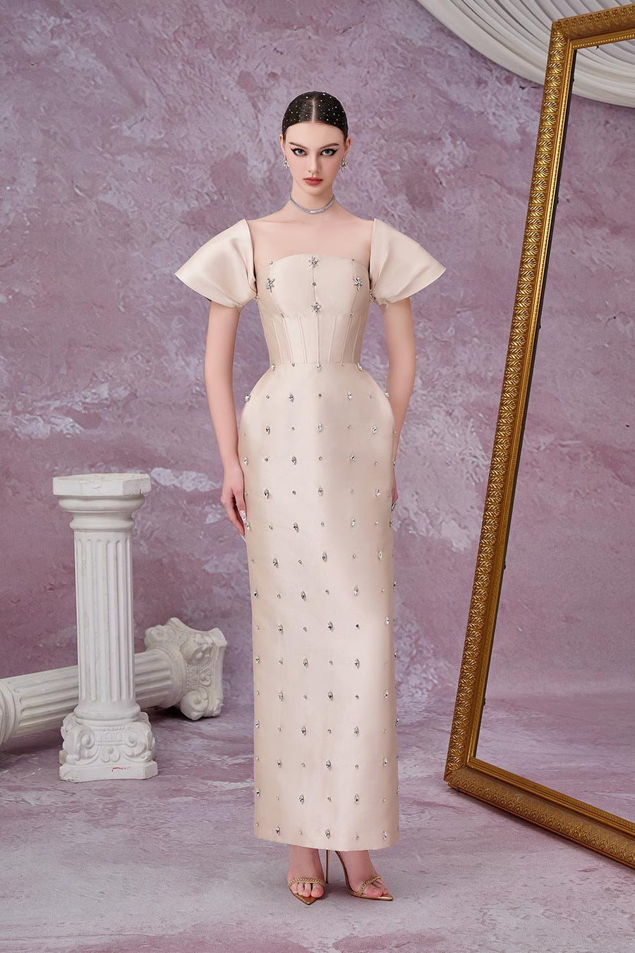 Equinox Pegged Stone Taffeta Ankle Length Dress Gown Dress Calista de Minh Thanh