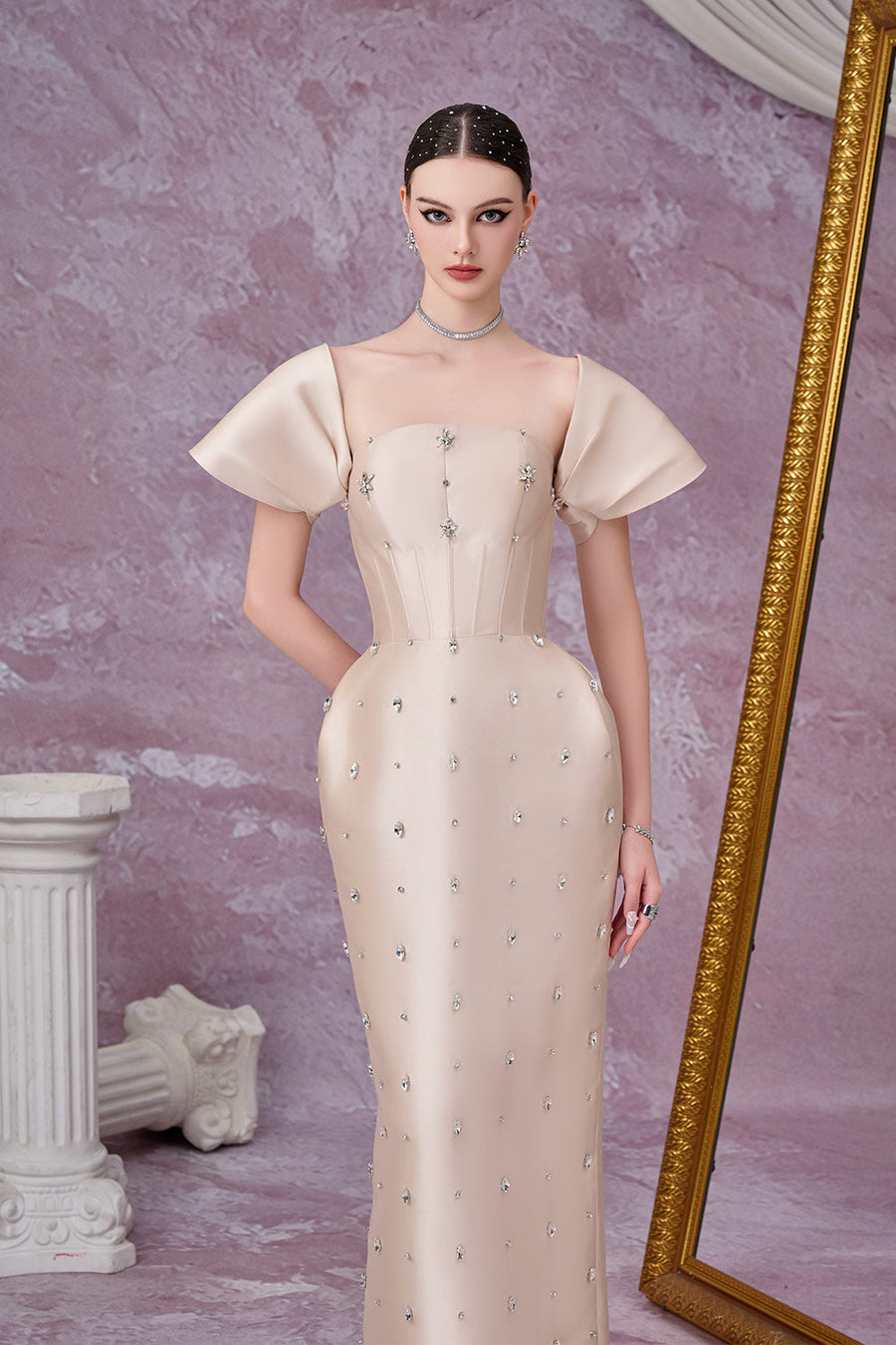 Equinox Pegged Stone Taffeta Ankle Length Dress Gown Dress Calista de Minh Thanh