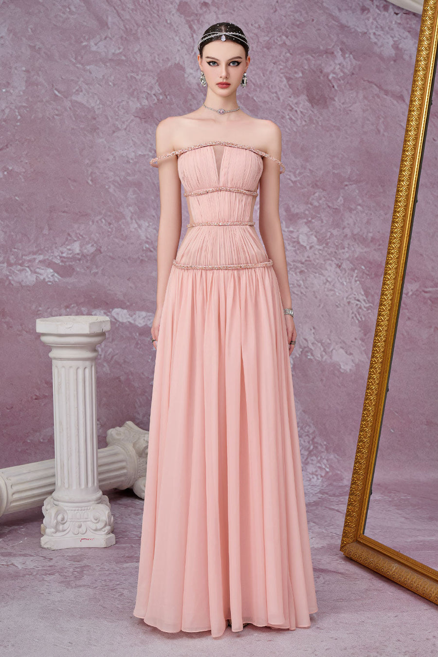 Stellara Fit and Flare Gathered Mesh Silk Maxi Dress Gown Dress Calista de Minh Thanh