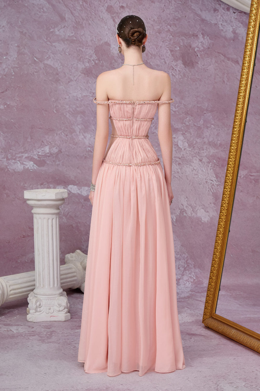 Stellara Fit and Flare Gathered Mesh Silk Maxi Dress Gown Dress Calista de Minh Thanh