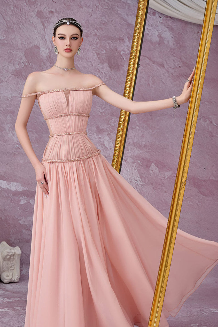 Stellara Fit and Flare Gathered Mesh Silk Maxi Dress Gown Dress Calista de Minh Thanh