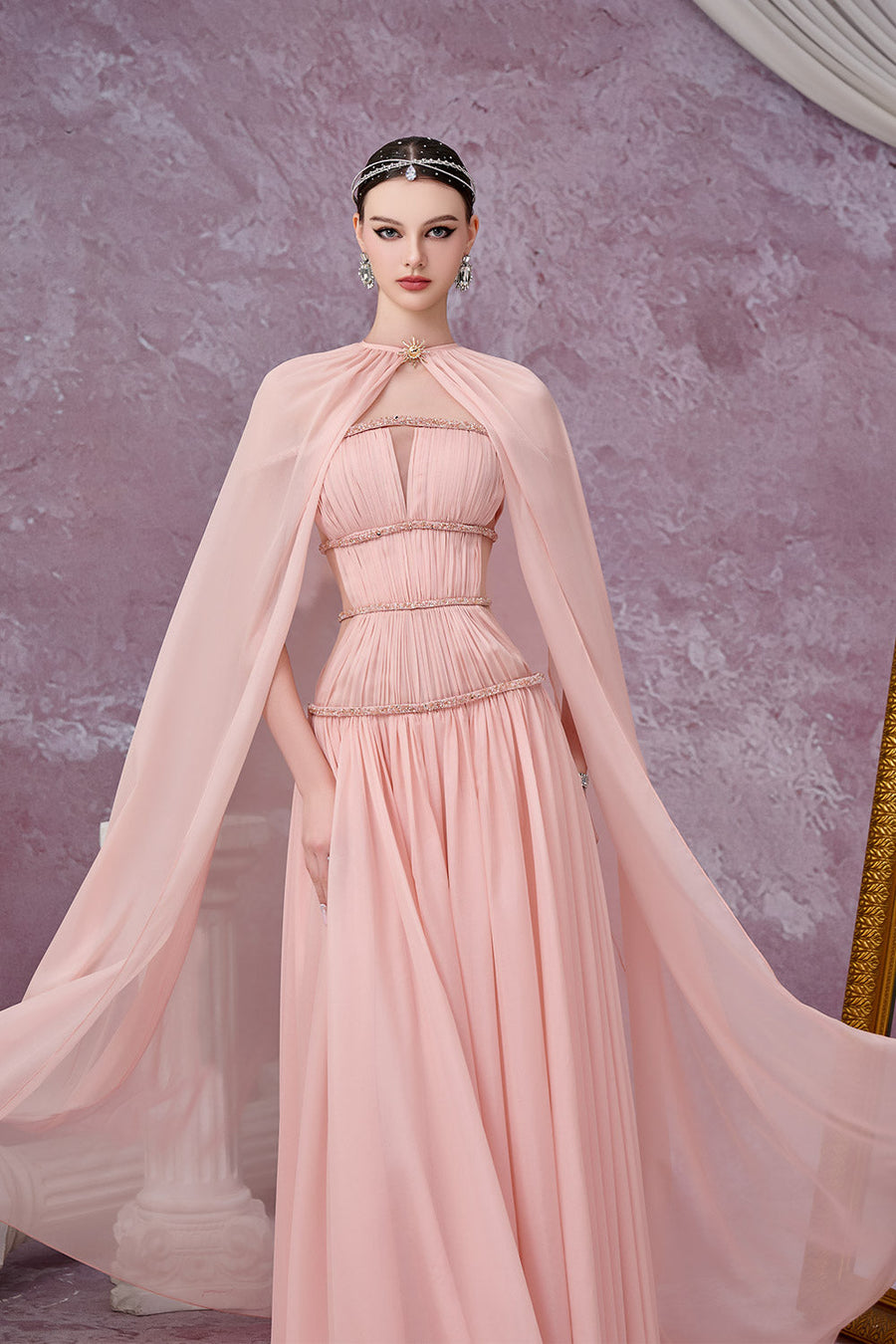 Stellara Fit and Flare Gathered Mesh Silk Maxi Dress Gown Dress Calista de Minh Thanh