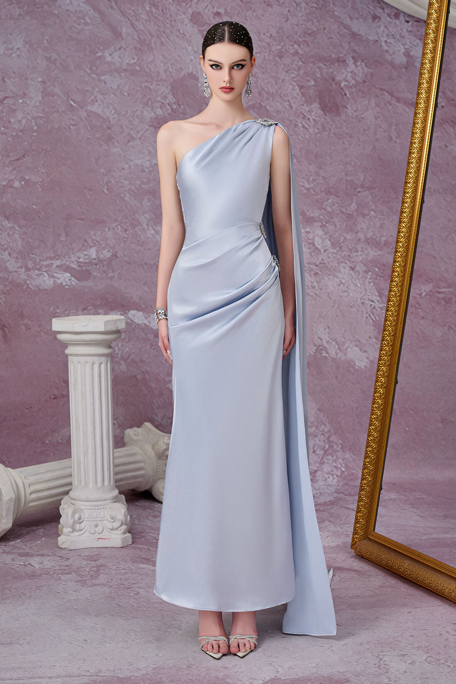 Nimbus Trumpet One Shoulder Silk Ankle Length Dress Gown Dress Calista de Minh Thanh