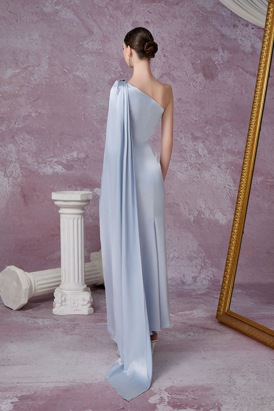 Nimbus Trumpet One Shoulder Silk Ankle Length Dress Gown Dress Calista de Minh Thanh