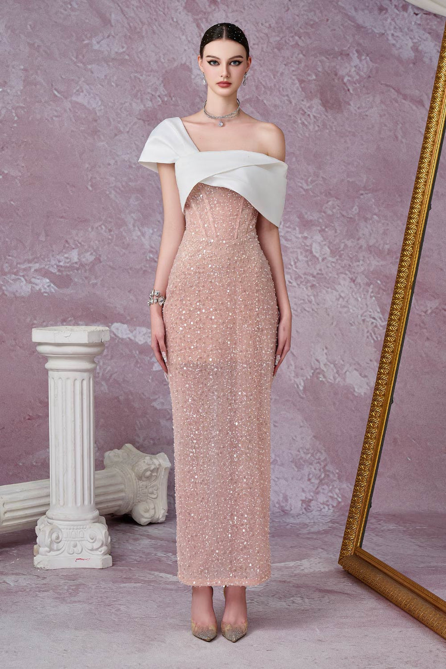 Meteor Sheath Sequin Mesh Lace Ankle Length Dress Maxi Dress Calista de Minh Thanh