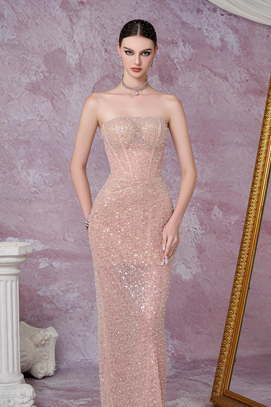 Meteor Sheath Sequin Mesh Lace Ankle Length Dress Maxi Dress Calista de Minh Thanh