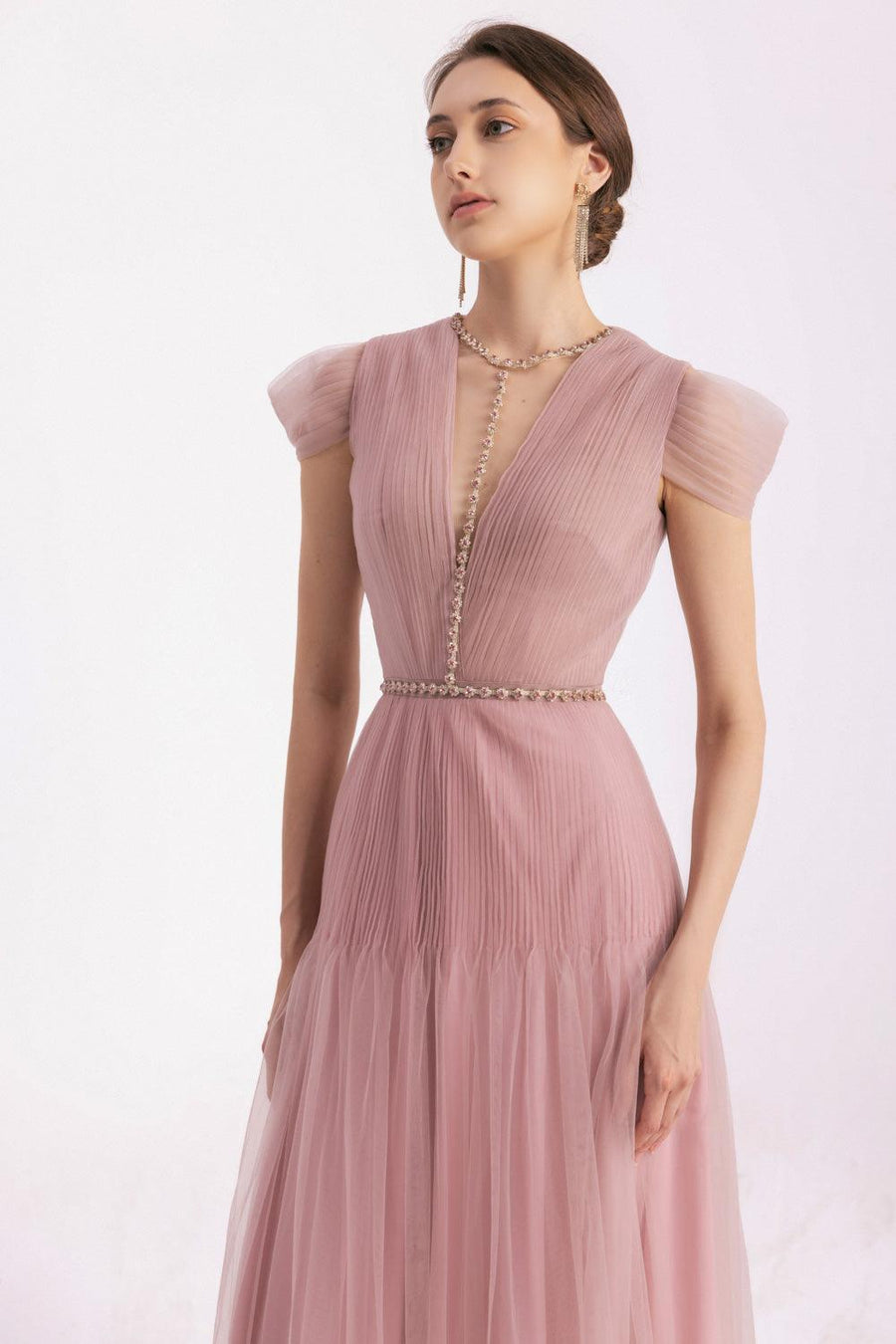 Calla A-line Pleated Chest Organza Floor Length Dress 12
