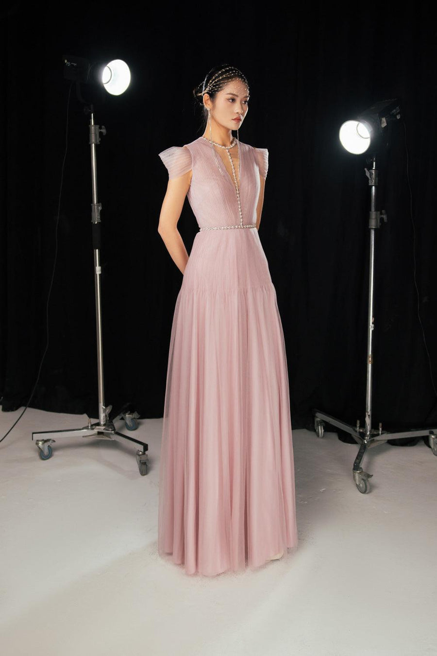 Calla A-line Pleated Chest Organza Floor Length Dress 14