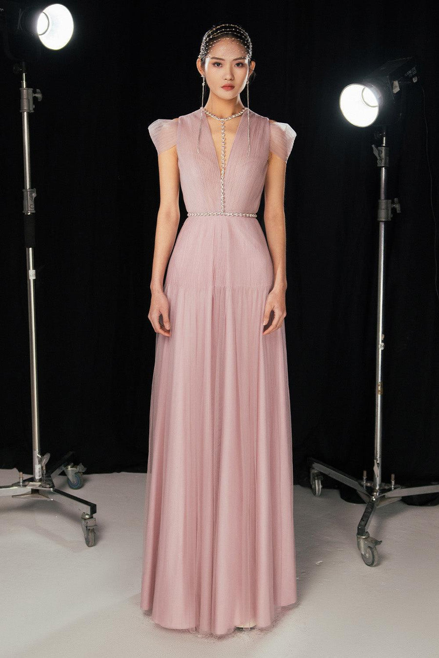 Calla A-line Pleated Chest Organza Floor Length Dress 15